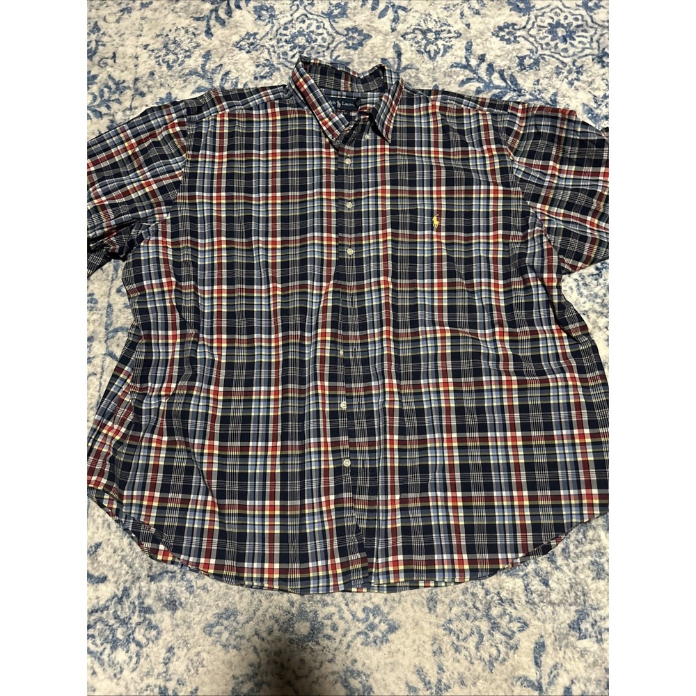 Ralph Lauren Plaid Oxford Shirt Mens 4XB Short Sleeve Button Down Preppy Pony